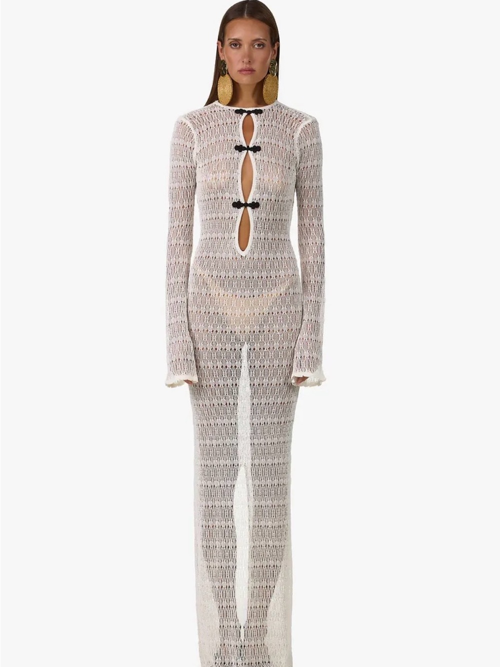 Women’s White Crochet Maxi Dress with Keyhole Front